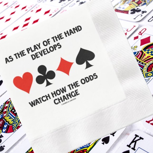 Spielen der Hand Entwicklungen beobachten, wie sic Serviette (Paper napkin featuring four card suits along with sound bridge advice for any bridge player)