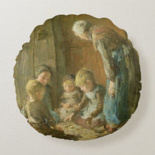Spielen der Jacke auf der Türstufe Rundes Kissen