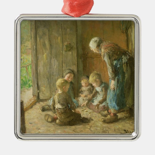 Spielen der Jacke auf der Türstufe Silbernes Ornament (Vorne)