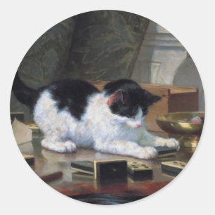 Spielen des Kätzchens durch Henriëtte Ronner-Kni Runder Aufkleber