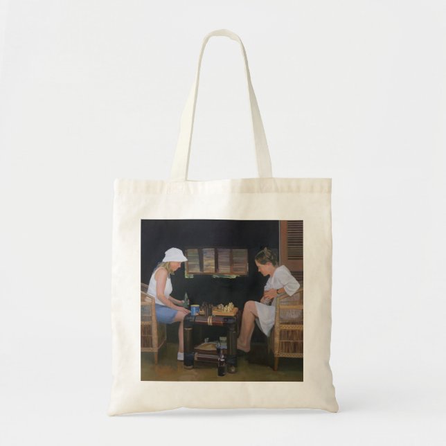 Spielen des Schachs am Goldeneye Tragetasche (Vorne)