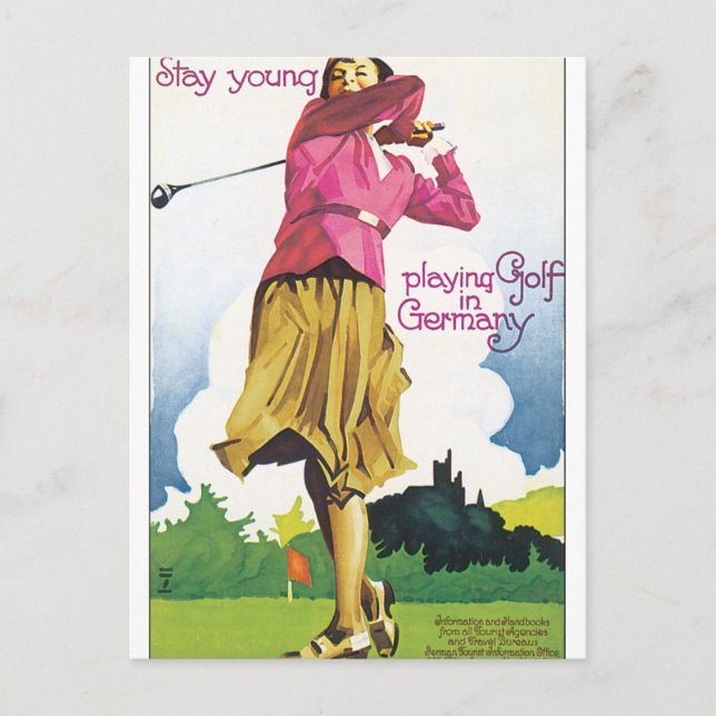 Spielen Golf in Deutschland Vintage Travel Poster Postkarte (Vorderseite)