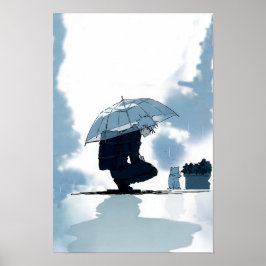 Spielen mit Katze auf einem Rainday Poster