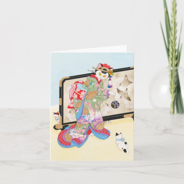 Spielen mit Katzen Ukiyoe Notecard Moussart Karte (Vorderseite)