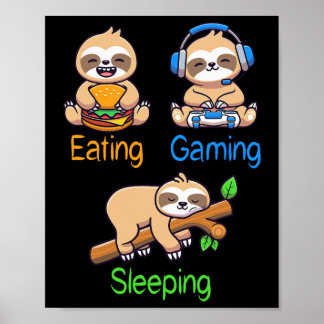 Spielen schlafender Gamer Sloth Männer Kinder Poster