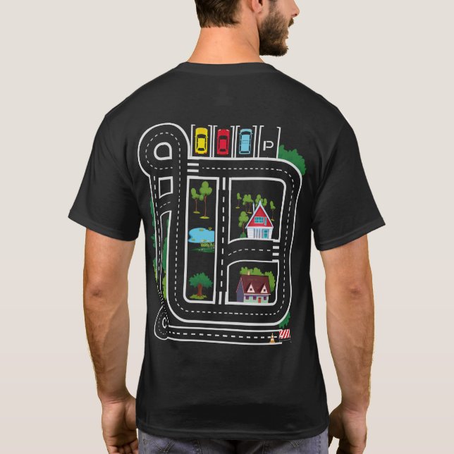 Spielen Sie Autos auf dem Rücken-Mat-Road-Rennweg  T-Shirt (Rückseite)