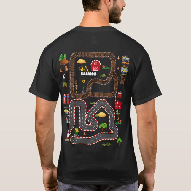 Spielen Sie Autos auf dem Rücken-Mat-Road-Rennweg  T-Shirt (Rückseite)