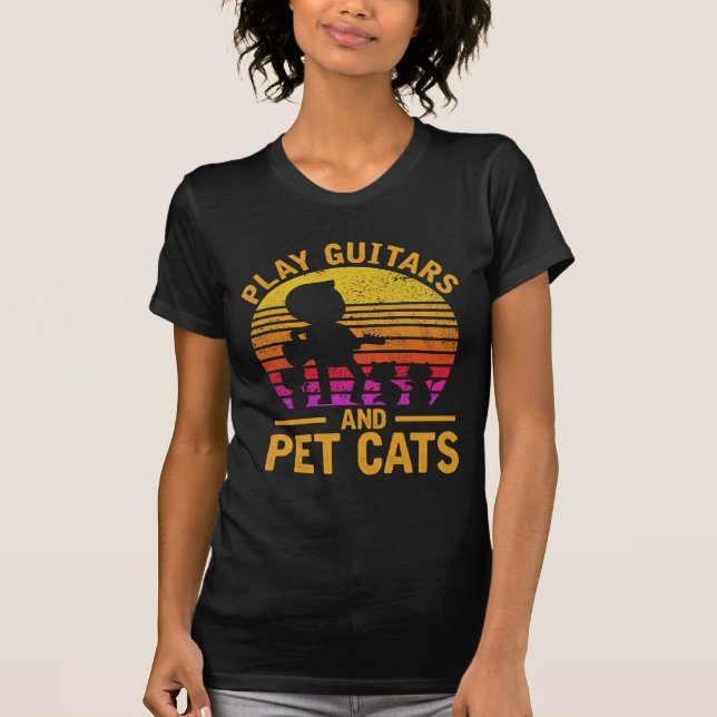 Spielen Sie Gitarren Hauskatzen Musiker Niedlich K T-Shirt (Vorderseite)