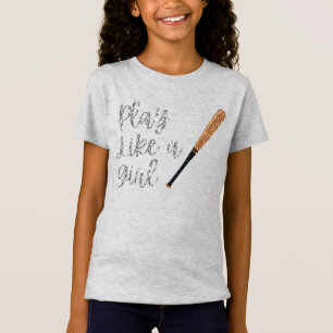 Spielen Sie wie ein Girl Baseball Bat Glitzer T-Shirt