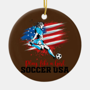 Spielen Sie wie ein Girl USA Fußball Team American Keramik Ornament