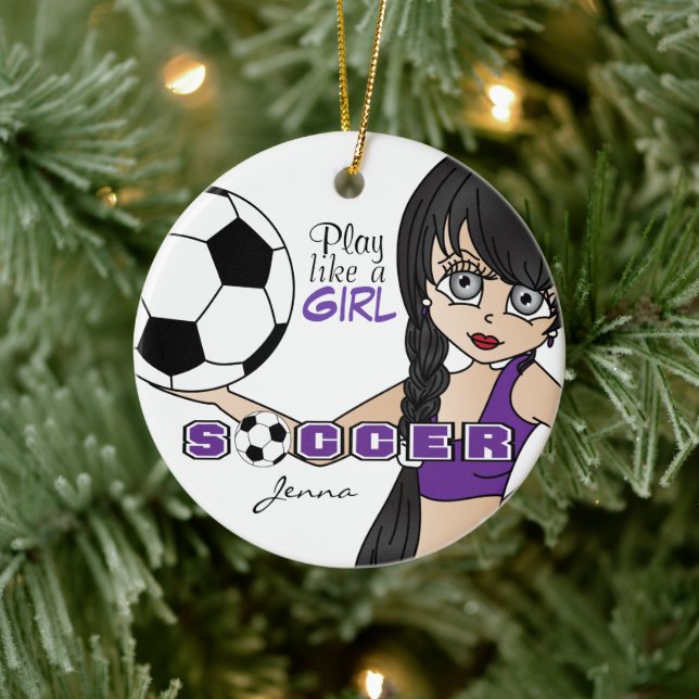 Spielen wie ein Mädchen | Fußball | LILA Keramik Ornament (Baum)