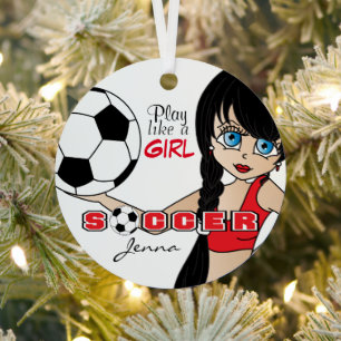 Spielen wie ein Mädchen   Fußball   Rot Ornament Aus Metall