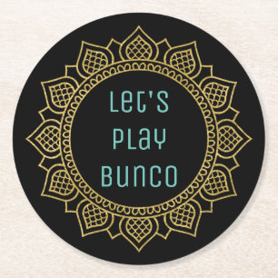 Spielen wir Bunco Girls Night Out Party Gold Black Runder Pappuntersetzer