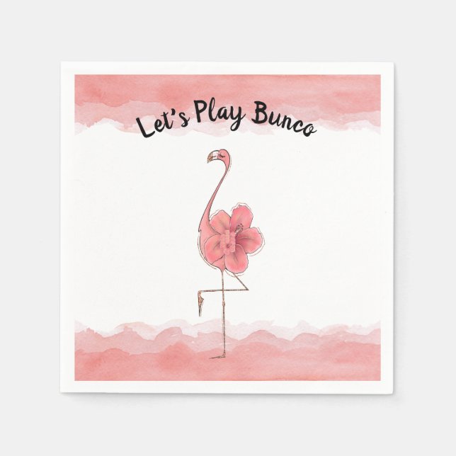 Spielen wir Bunco Pink Flamingo Tropische Blume Serviette (Vorderseite)