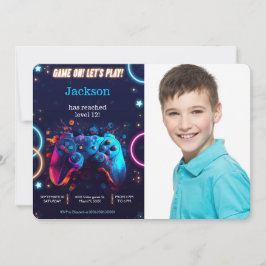 Spielen wir das Video Game Birthday Foto Einladung