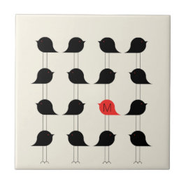 Spielend Modernes Schwarzes Rotes Vogelmuster Mono Fliese