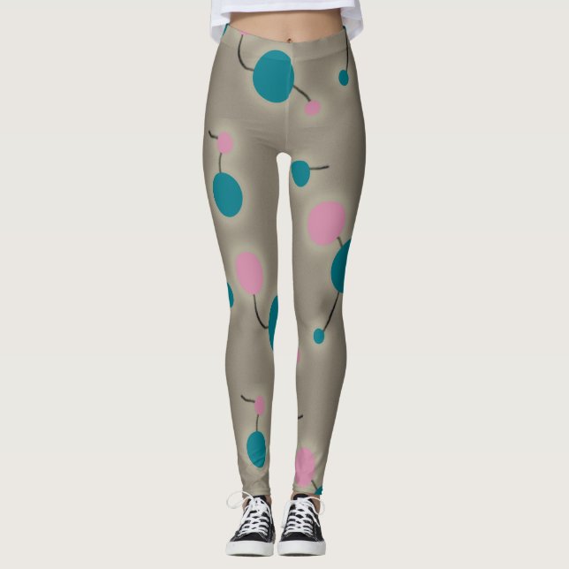 Spielend Retro große Moleküle Universale rosa Blau Leggings (Vorderseite)