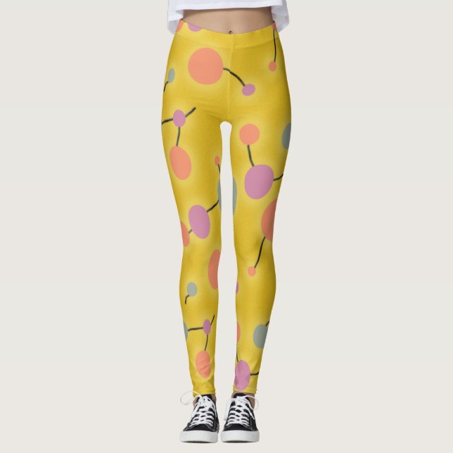 Spielend Retro große Moleküle Universale rosa Gelb Leggings (Vorderseite)