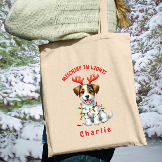Spielend Weihnachten Wasserfarbe Niedlicher Jack R Tragetasche (Carry festive cheer with this custom fun Jack Russell dog tote bag. A perfect gift for dog lovers.)