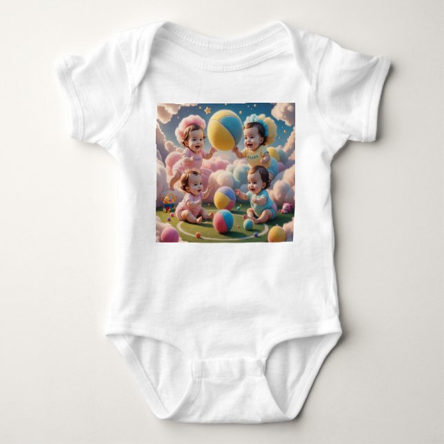 Spielende Babys mit farbenfrohen Balls - Adlige Ki Baby Strampler (Vorderseite)