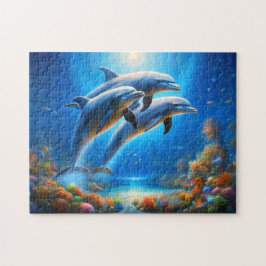Spielende Delfine Lebendige Unterwasser-Ozeanszene Puzzle