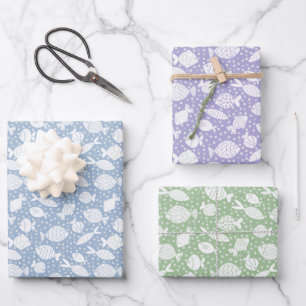 Spielende Fisch-Schwarm-Doodle S weiße Geschenk Geschenkpapier Set