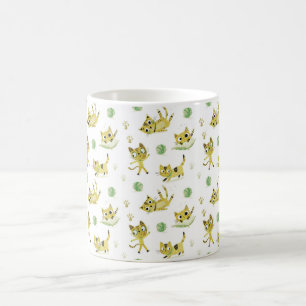 Spielende gelbe Katzen Muster Kaffeetasse