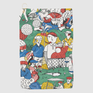 Spielende Golf Art mit Vintagen Vibes Golfhandtuch