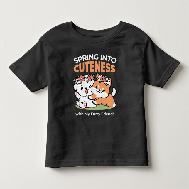 Spielende Hunde mit Blume Kronen - Fun Spring Them Kleinkind T-shirt (Vorderseite)