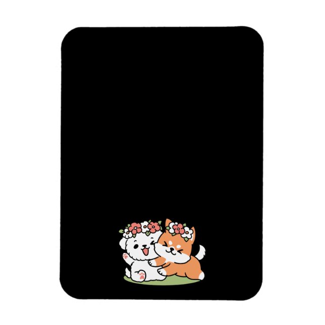 Spielende Hunde mit Blume Kronen - Fun Spring Them Magnet (Vertikal)