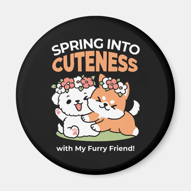 Spielende Hunde mit Blume Kronen - Fun Spring Them Magnet (Vorne)