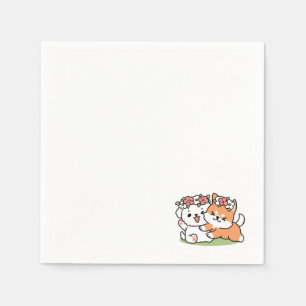 Spielende Hunde mit Blume Kronen - Fun Spring Them Serviette