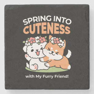 Spielende Hunde mit Blume Kronen - Fun Spring Them Steinuntersetzer