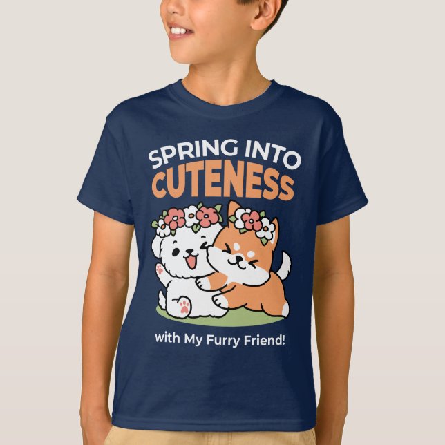 Spielende Hunde mit Blume Kronen - Fun Spring Them T-Shirt (Vorderseite)