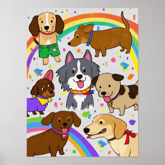 Spielende Hunde Welpen Poster (Vorne)