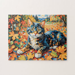 Spielende Katze im Herbst Puzzle