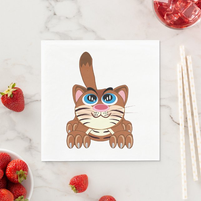 Spielende Katze mit Big Blue Eyes Fun Whimsical Ki Serviette (Von Creator hochgeladen)