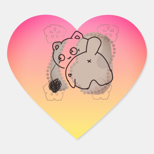 Spielende Katze mit Garn Herz-Aufkleber (Vorderseite)