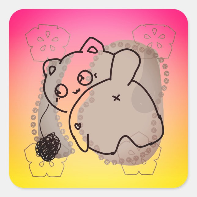 Spielende Katze mit Garn Quadratischer Aufkleber (Vorderseite)