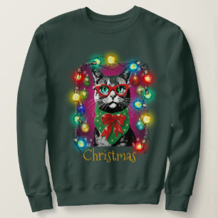 Spielende Katze mit hellen Weihnachtsleuchten Deko Sweatshirt