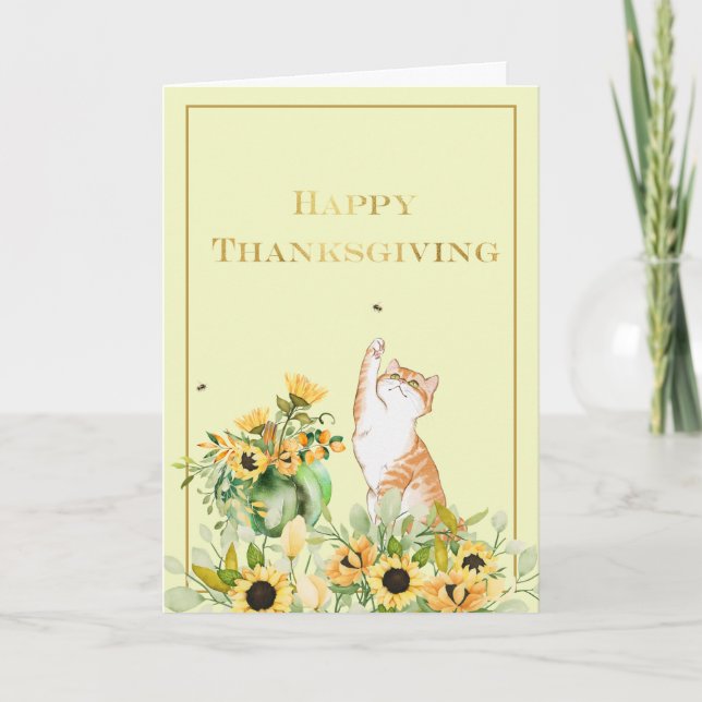 Spielende Katze mit Sonnenblumen Karte (Vorderseite)