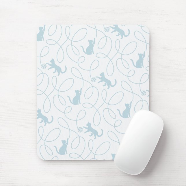 Spielende Katze und Wollknäuel Muster Hellblau Mousepad (Mit Mouse)
