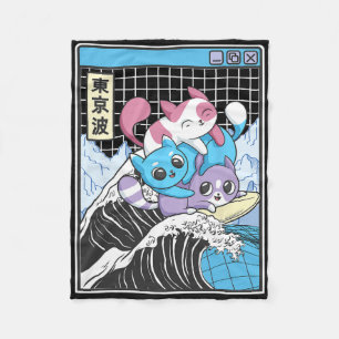 Spielende Katzen surfen auf der Kanagawa-Welle Kaw Fleecedecke