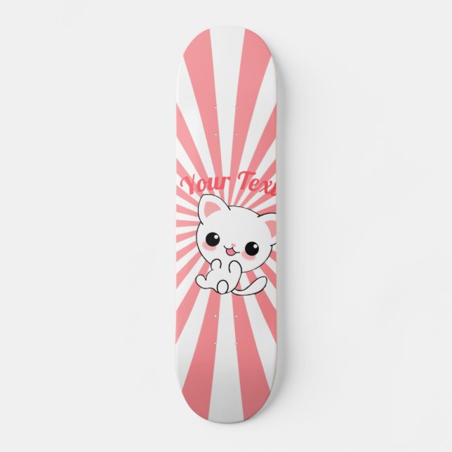 Spielende Kawaii White Kitte Custom Skateboard (Vorderseite)