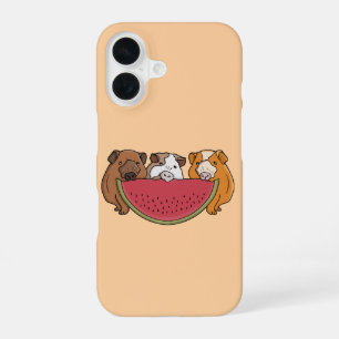 Spielende Meerschweinchen und Wassermelonen-Illust iPhone 16 Hülle