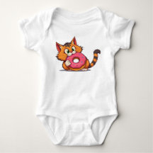 Spielende Orange Tabby Katze mit Donut Baby Bodysu