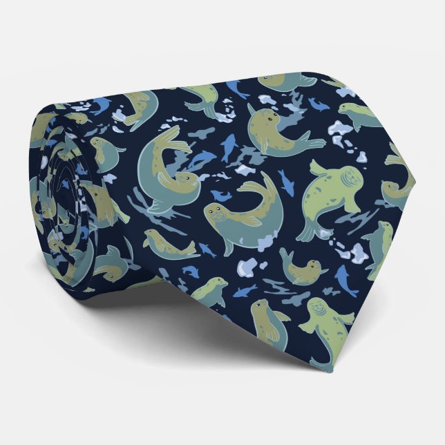 Spielende Siegel Deep Blue Neck Tie Krawatte (Gerollt)