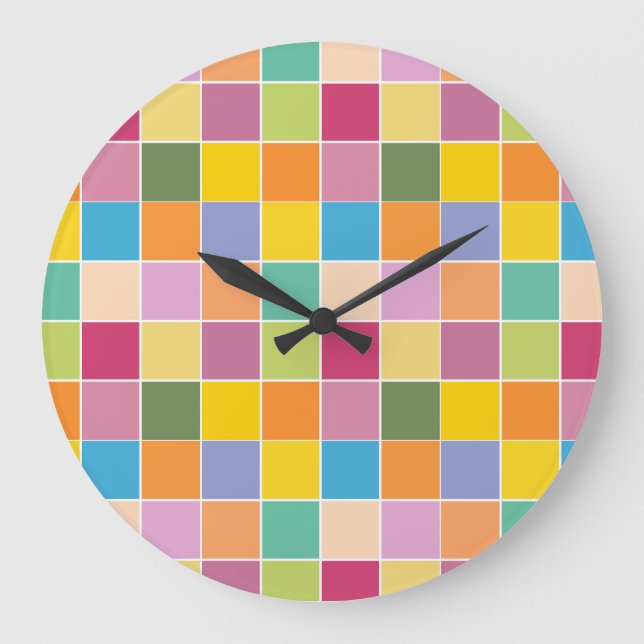 Spielende Springtime-Schachbretter Große Wanduhr (Vorderseite)