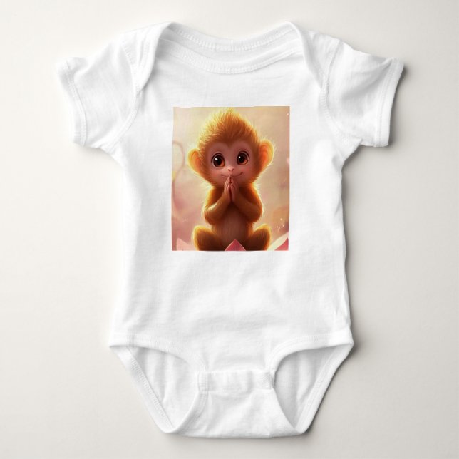 Spielender Affe auf Lotus - Baby Bodysuit Strampler (Vorderseite)