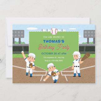 Spielender Baseball-Geburtstag Einladung
